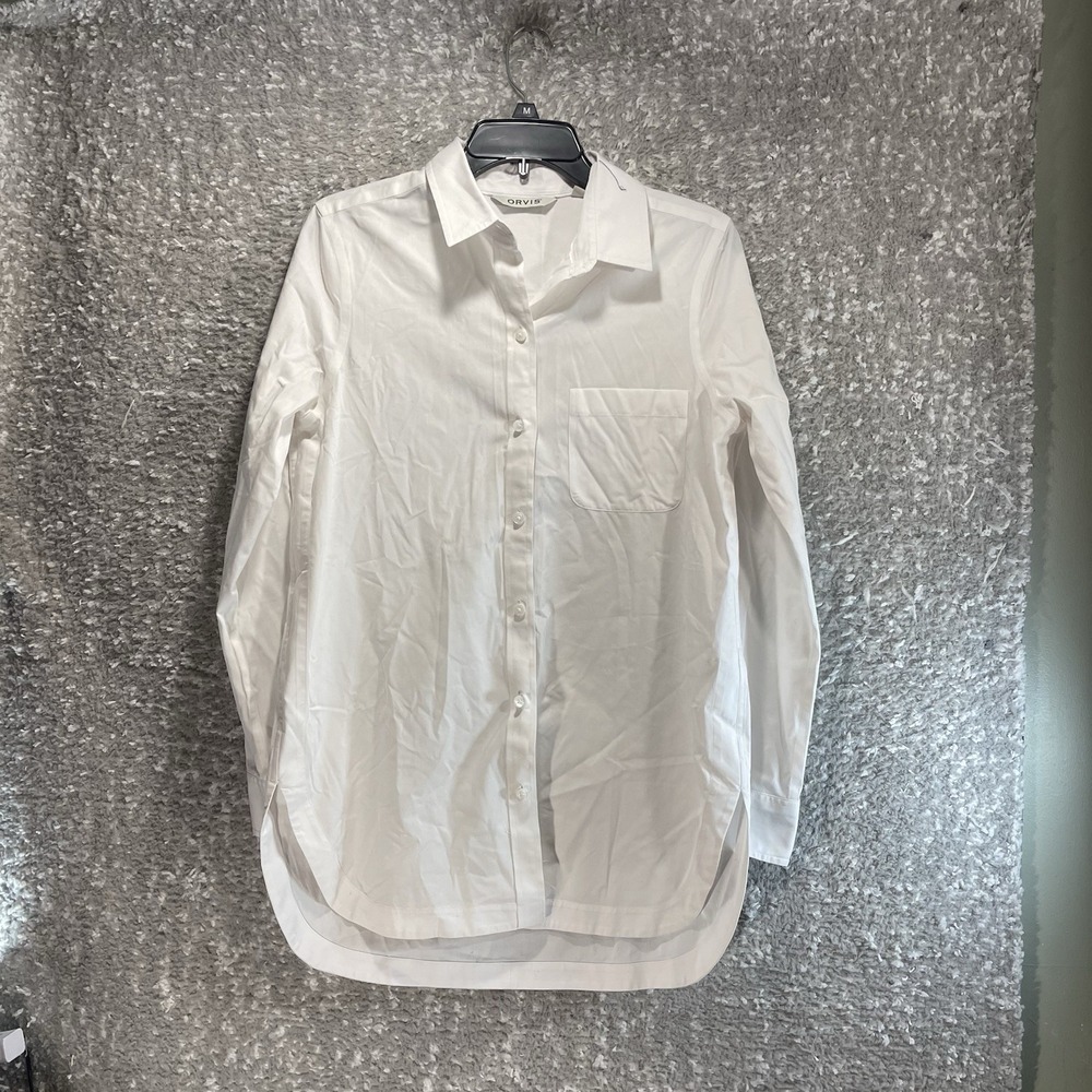 Orvis Women's White Button Up Long Sleeve Tunic Shirt‎ S Preppy Career